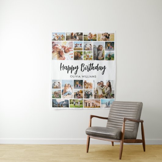 Tenture Collage photo personnalisé pour anniversaire 24 ph (En situation)