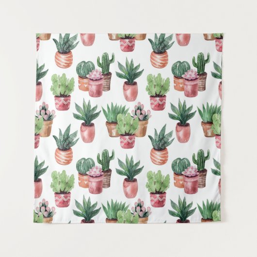 Tenture Collection de cactus en pots, aquarelle. (Devant)