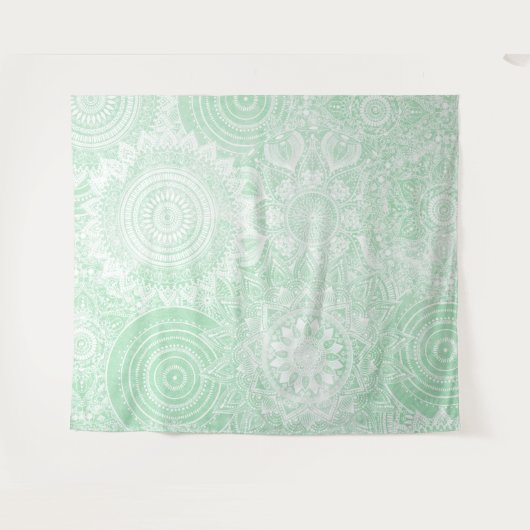 Tenture Collection Mandala blanche Design vert (Devant (Horizontal))