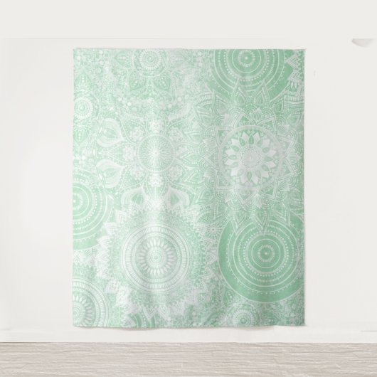Tenture Collection Mandala blanche Design vert (Devant)