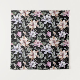 Tenture Colonne Exotique : Aquarelle Florale Noire.