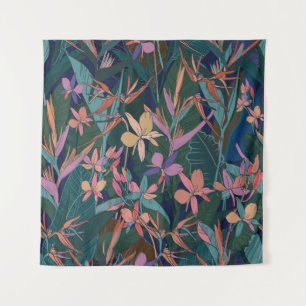 Tenture Coloré jungle tropicale feuilles et fleurs main d
