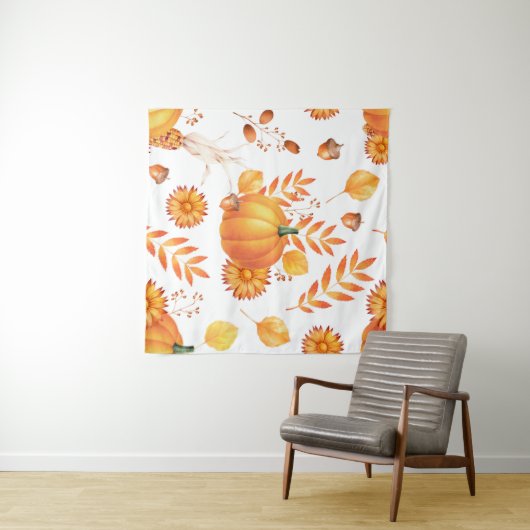 Tenture Coloré Octobre Citrouille Automne Motif (En situation (horizontale))