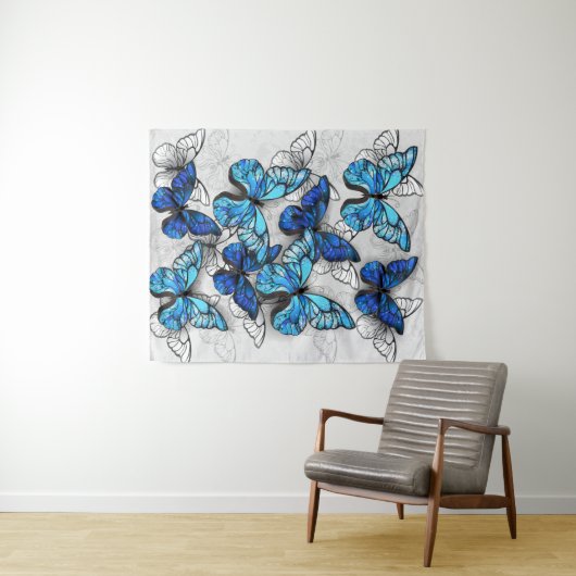 Tenture Composition des White and Blue Butterflies (En situation (horizontale))