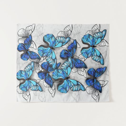 Tenture Composition des White and Blue Butterflies (Devant (Horizontal))