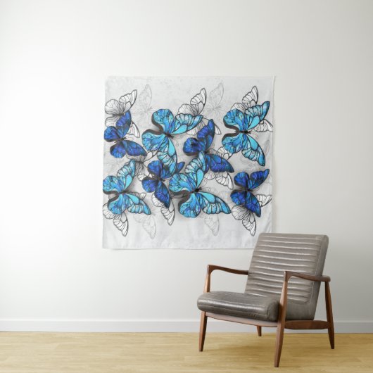 Tenture Composition des White and Blue Butterflies (En situation (horizontale))