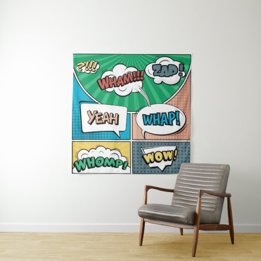 Tenture concept créatif Abstrait comic pop art style blan (En situation)