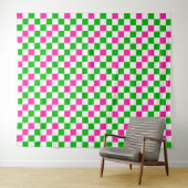 Tenture Conception à carreaux rose blanc vert (En situation (horizontale))