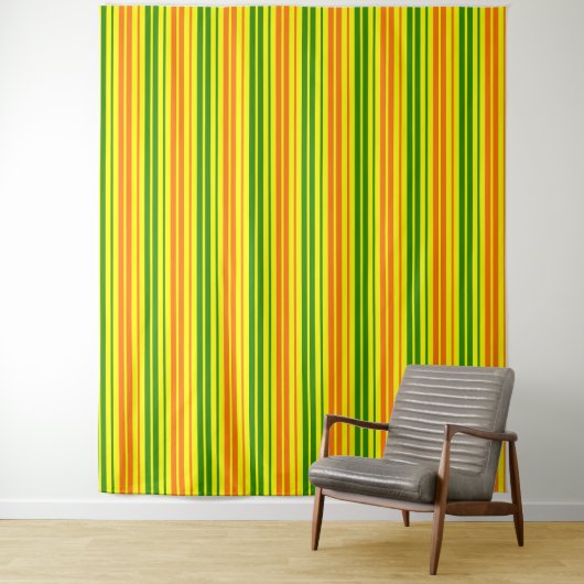 Tenture Conception de bandes verticales orange jaune vert (En situation)