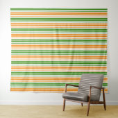 Tenture Conception de bandes verticales orange vert blanc (En situation (horizontale))