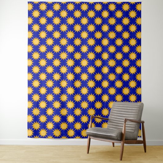 Tenture Conception de motif de soleil sur fond bleu (En situation)
