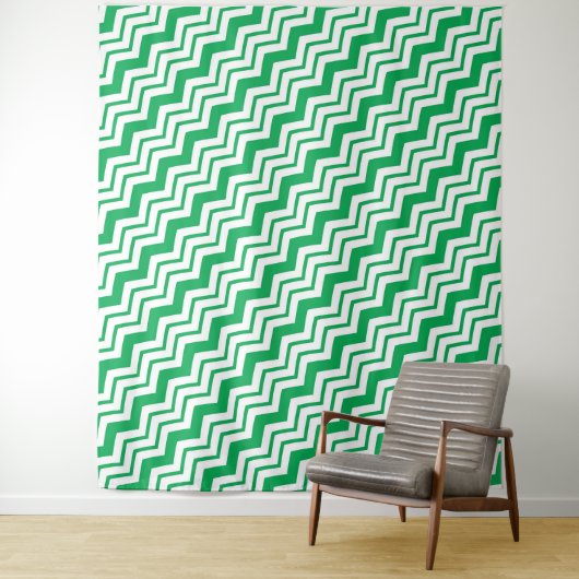 Tenture Conception de motif en chevron zigzag blanc vert (En situation)