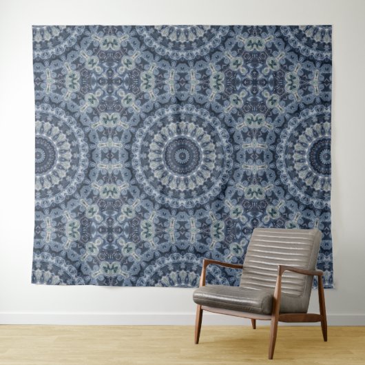 Tenture Conception de motif mandala bleu et argent (En situation (horizontale))