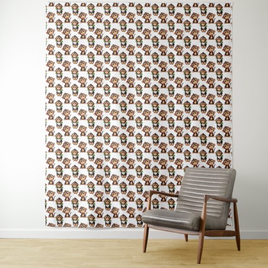 Tenture Conception de motif singe blanc (En situation)