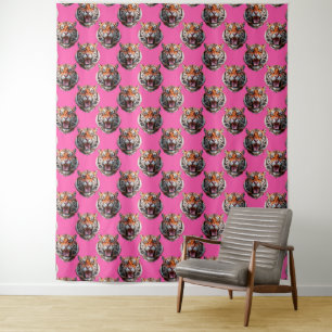 Tenture Conception de motif tête de tigre rose