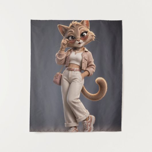 Tenture Conception de personnage de chat animé 3D chic et (Devant)