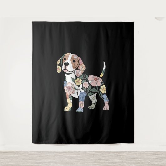 Tenture Conception de silhouette de Beagle fleuri (Devant)