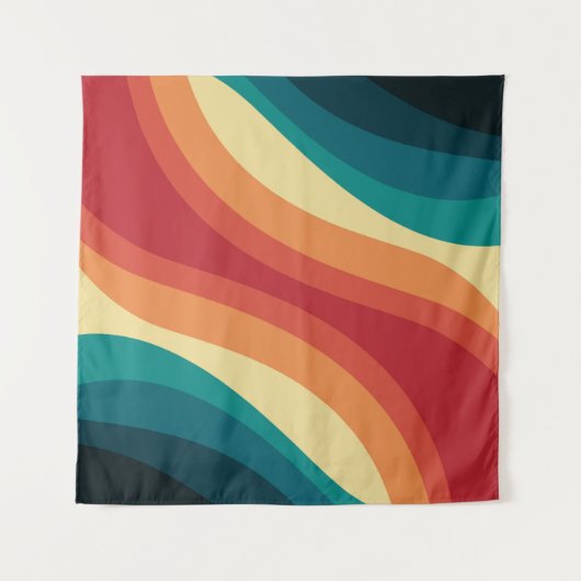 Tenture Conception d'ondes de style rétro multicolore (Devant (Horizontal))