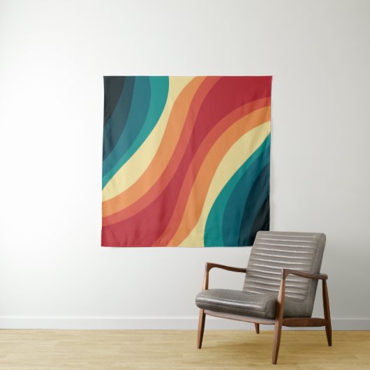 Tenture Conception d'ondes de style rétro multicolore (En situation)