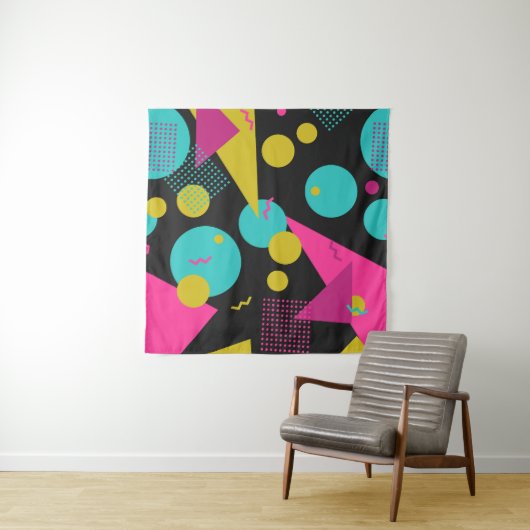 Tenture Conception géométrique Memphis des années 80 rétro (En situation (horizontale))