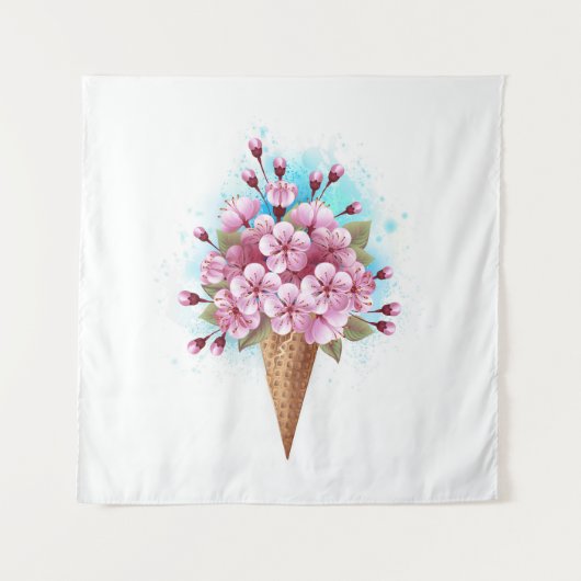 Tenture Cône rose Sakura crème glacée gaufre (Devant)