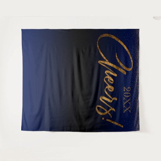 Tenture Confetti d'or "Bravo !" Arrière-plan Ombre bleu an (Devant (Horizontal))