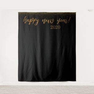 Tenture Confettis dorés Bonne Année ! 2020 Fond noir