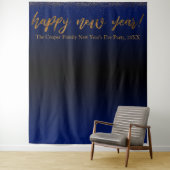 Tenture Confettis Dorés Bonne Année ! Fond Noir Bleu (En situation)