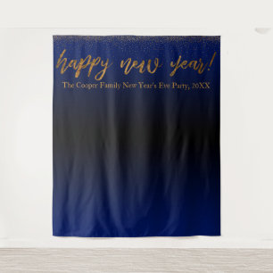 Tenture Confettis Dorés Bonne Année ! Fond Noir Bleu