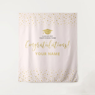 Tenture Confettis dorés et rose Félicitations Diplômé