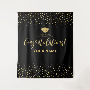 Tenture Confettis Or et Noir Félicitations Diplômé