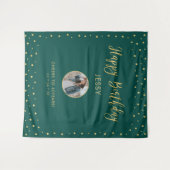 Tenture Confettis Or et Vert | Photo Joyeux Anniversaire (Devant (Horizontal))