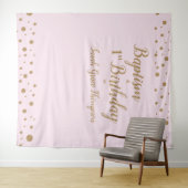 Tenture Confettis Simples Rose Baptême et 1er anniversaire (En situation (horizontale))