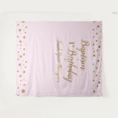 Tenture Confettis Simples Rose Baptême et 1er anniversaire (Devant (Horizontal))