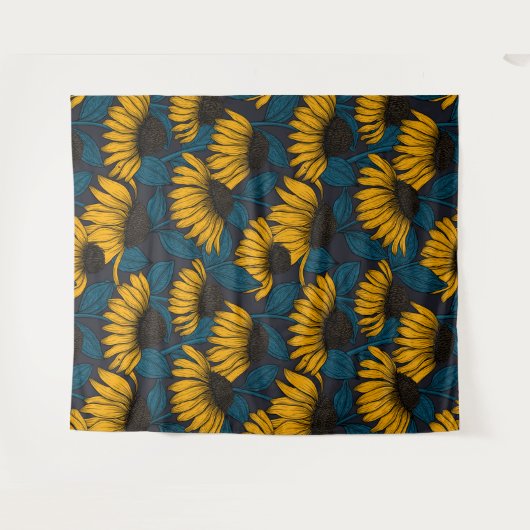 Tenture Confleurs jaunes sur bleu foncé (Devant (Horizontal))