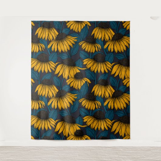 Tenture Confleurs jaunes sur bleu foncé (Devant)