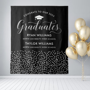 Tenture Congrats Two Graduates Black Silver Confetti Party