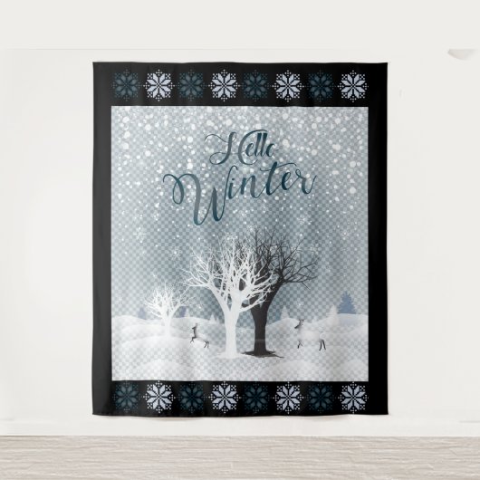 Tenture Conte fée de Noël Imaginaire Forêt de neige (Devant)