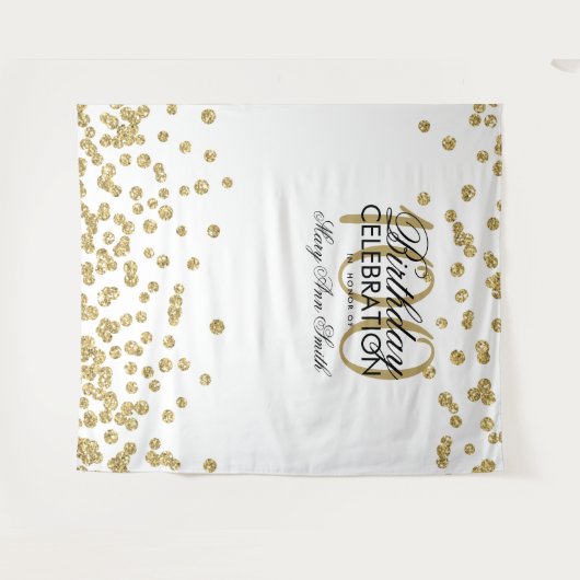 Tenture Contexte 100e anniversaire Gold White Confetti (Devant (Horizontal))