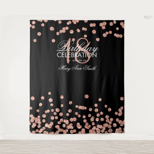 Tenture Contexte 18e anniversaire Rose Gold Noir Confetti (Devant)