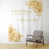 Tenture Contexte 50e fête d'anniversaire Floral Gold & Whi (En situation)