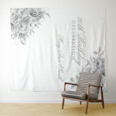 Tenture Contexte 80e fête d'anniversaire Floral Argent & B (En situation (horizontale))