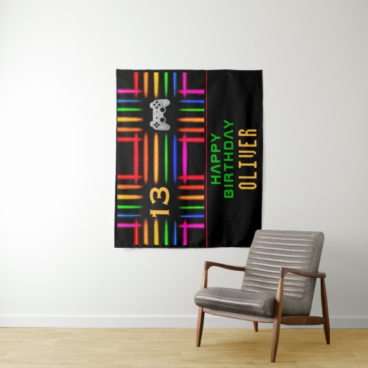 Tenture Contrôleur de jeu vidéo Neon Jeu fête d'anniversai (En situation)