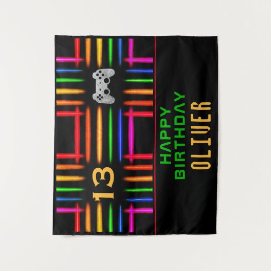 Tenture Contrôleur de jeu vidéo Neon Jeu fête d'anniversai (Devant)