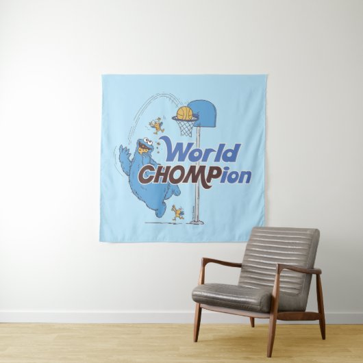 Tenture Cookie Monster | Tirer sur des cerceaux de basket- (En situation)