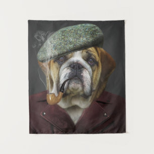 Tenture Cool Anglais Bulldog Fumer Pipe