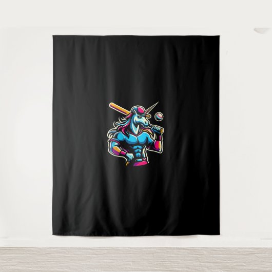 Tenture Cool Angry Unicorn Jouer Baseball Ball Bat Baseb (Devant)