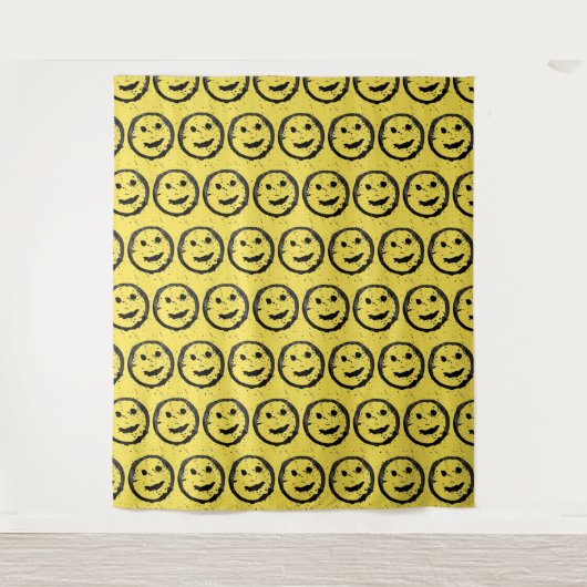 Tenture Cool Sardé Joyeux visage souriant motif jaune (Devant)
