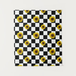 Tenture Copie noire et blanche Checkered et de tournesol