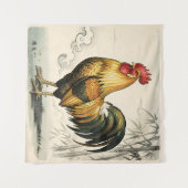 Tenture Coq doré art japonais (Devant (Horizontal))